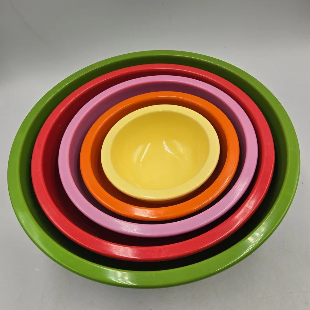 Melamine Ware 5 Piece Multicolor Plastic Nesting Bowl Set Rubber Ring Bottom